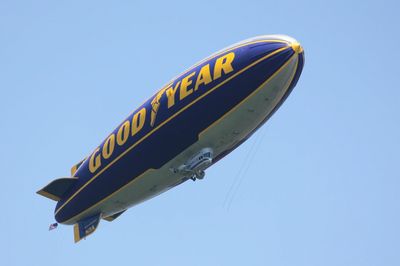 Good Year blimp soaring over Akron.