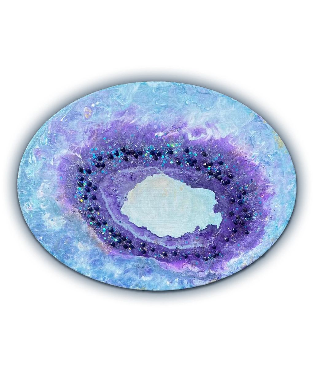 Looking Out The Entrance Of The Cave  Acrylic Mixed Media   16” Oval  $600