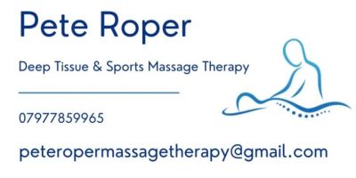 Business card for Pete Roper, massage therapist.