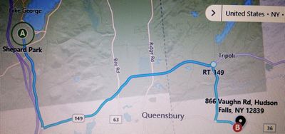 Approx. 1000 feet north of 866 Vaughn Rd, going onto County Route 36.  Small cabin @ large field.