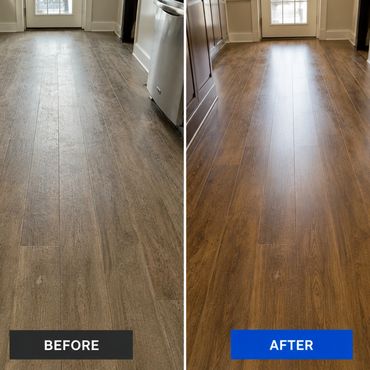 Luxury vinyl plank floor cleaning removing embedded dirt from LVP flooring surfaces.