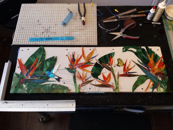 stained glass art birds of paradise mosaic art studio work bench