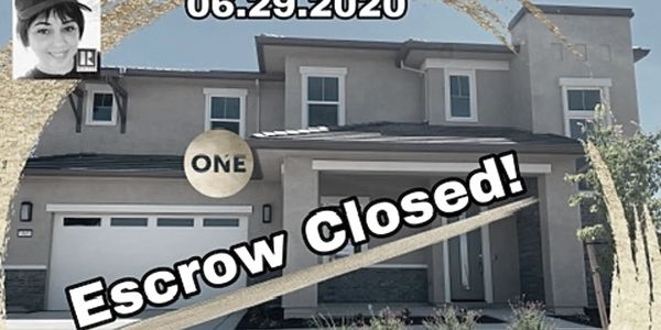 A modern house with 'Escrow Closed' text overlaid.