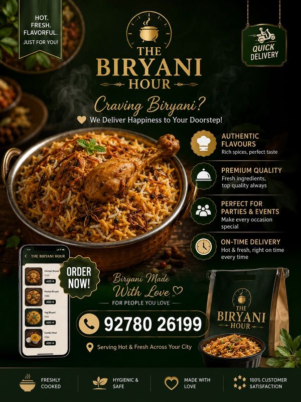 Delicious biryani delivered hot, fresh, and flavorful to your doorstep.