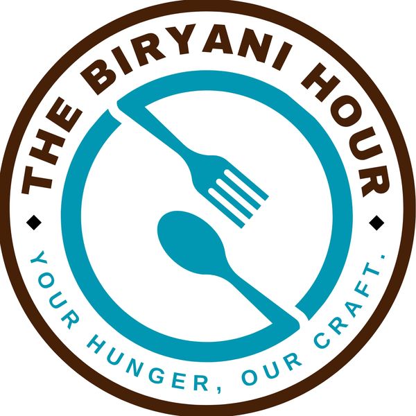 Logo of The Biryani Hour with a fork and spoon inside a circular design.