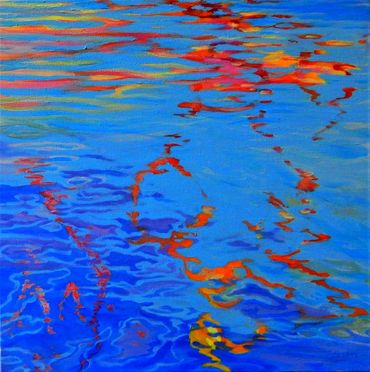 light red yellow pink reflection dancing on water blue
