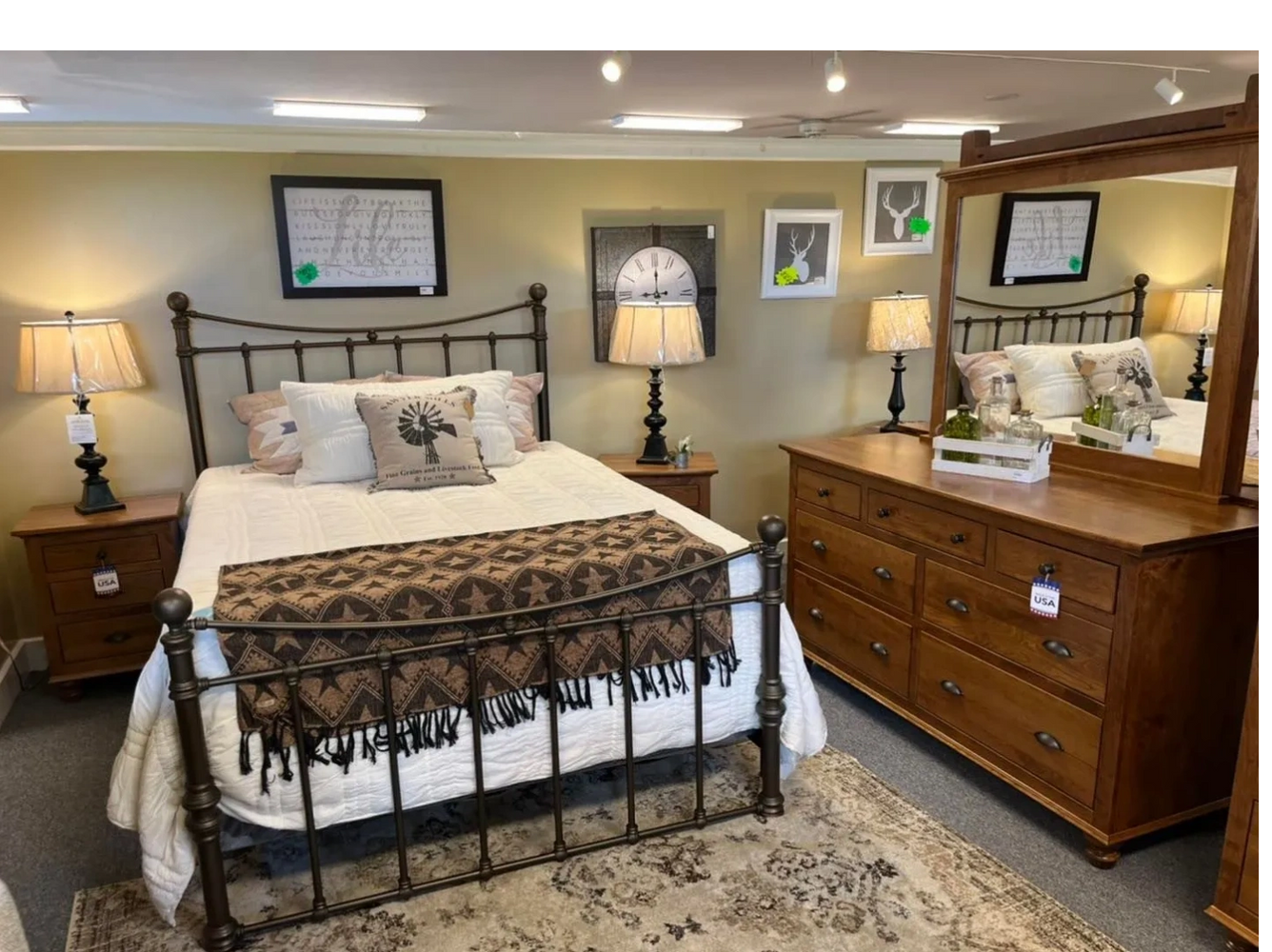 Iron Bed with Cherry Dresser and Night Stands