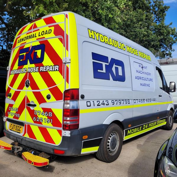 Reverse view of EKO mobile hydraulic hose repair van.