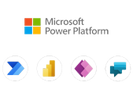 Microsoft Power Platform logo with four app icons in circles below.