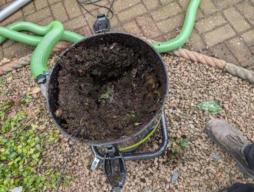 This is a full gutter vacuum after clearing the blocked gutters at a property. They overflowed in he