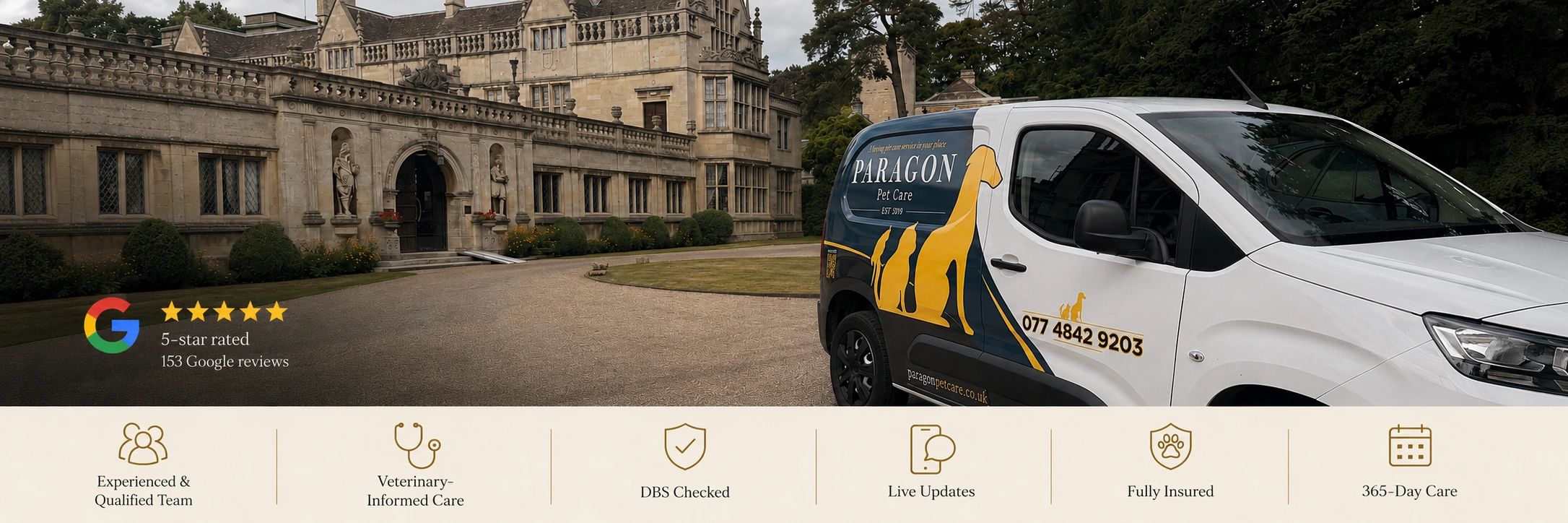 Paragon Pet Care branded van providing professional pet care in Wellingborough and surrounding areas