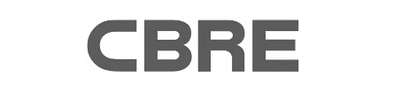 CBRE logo with bold green uppercase text on a white background.
