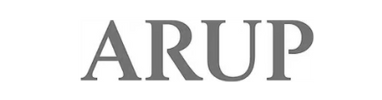 ARUP logo with bold red serif text on a white background.