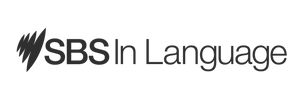 SBS In Language logo with the SBS wave symbol and black text on a transparent background.