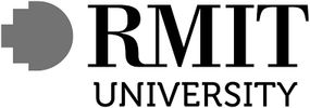 RMIT University logo with red pixelated circle and bold black serif text.
