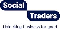 Social Traders logo with bold text in navy rounded shapes and the tagline 'Unlocking business for good' underneath.