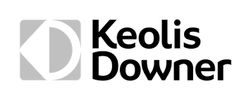 Keolis Downer logo with black text next to a green square containing a white geometric “K D” symbol.
