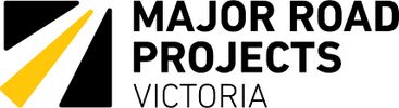Major Road Projects Victoria logo featuring black text and a stylised black and yellow road graphic.