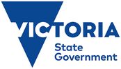 Victoria State Government logo featuring a bold blue downward-pointing triangle with the word "VICTORIA" integrated into its upper edge and "State Government" written below.