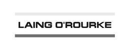Laing O’Rourke logo with black text between horizontal yellow and red lines.