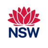 NSW Government logo featuring a stylised red waratah flower above the bold blue letters "NSW" on a white background.