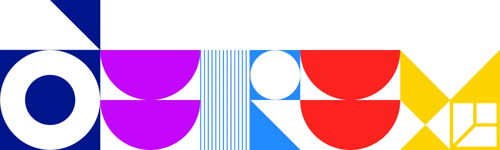 Geometric typography spells out "AURUM" in bold primary colours and sharp shapes.