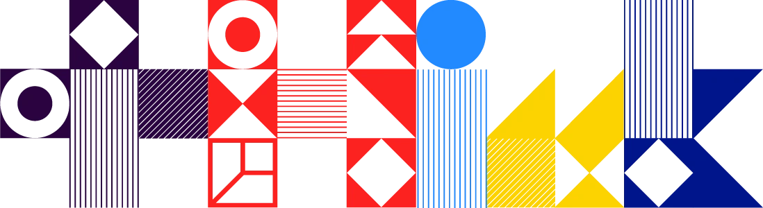 Geometric text graphic spelling “THINK” using vibrant abstract shapes in vibrant colours
