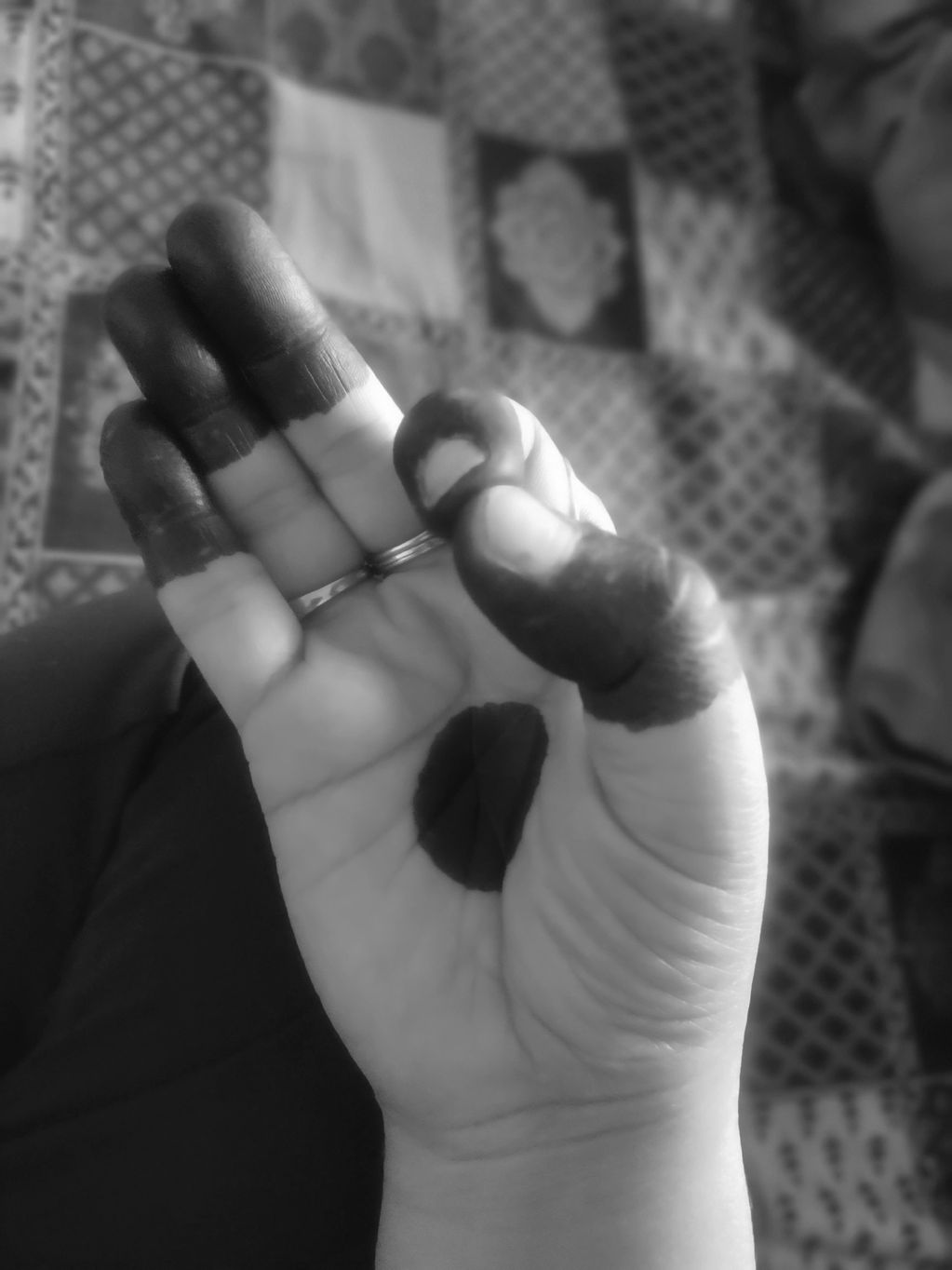 Gyan Mudra formed by touching the tips of index finger & thumb while keeping other 3 fingers relaxed
