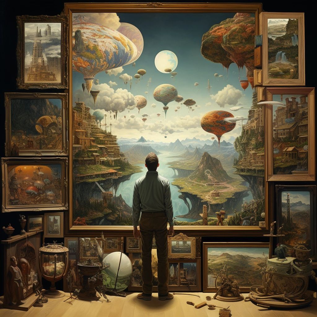 A person looking at the artworks