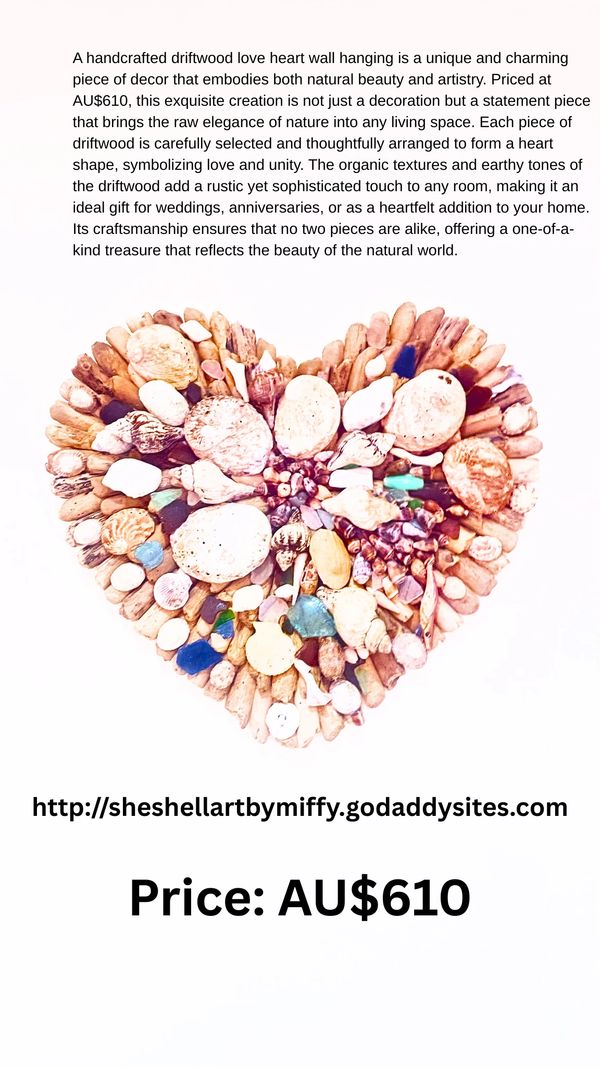 Handcrafted Driftwood Love Heart Wall Hanging. AU$610, handmade by Miffy Pittaway.