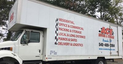 Roanoke pianos moving truck and crew, indoor storage also available. 
