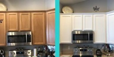 before & after pic of kitchen cabinet refinishing clermont fl 34715 by Repaint Florida