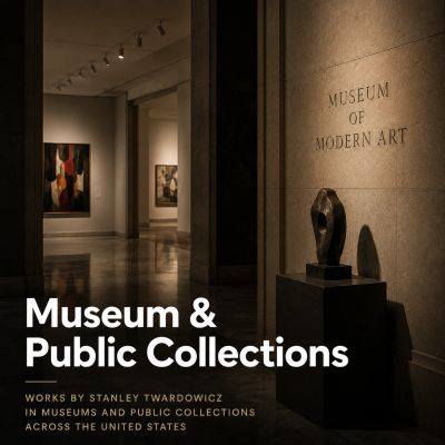 Modern art museum interior with sculpture.