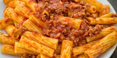 Pasta, RIgatoni Bolognese, red meat sauce