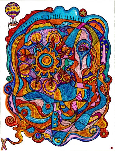 “ Balloons “ MIxed Media on paper .Burning Man , Art Exhibit Center Camp , BRC Nevada 2016, Priva