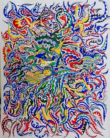 “Feelings “ sketch fr a Mural that never appeared 24 by 18 inches pencils on paper