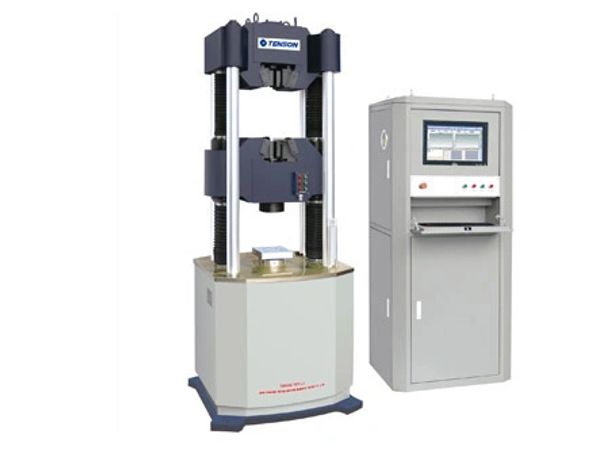 Tension brand universal testing machine with control unit.