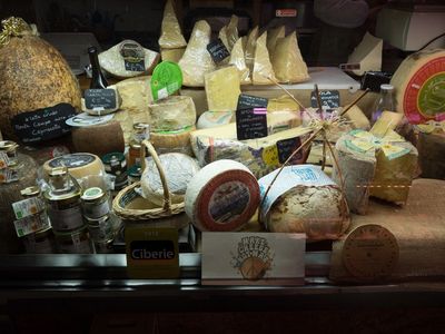 Esposizione di formaggi italiani provwenienti dalle montagne