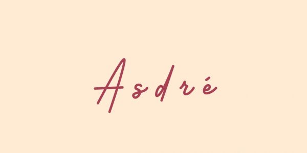 Stylish script spelling 'Asdré' on a beige background.
