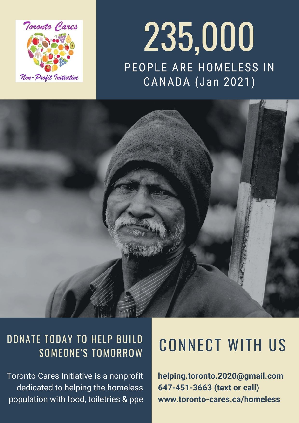 POSTER: 235,000 people are homeless in Canada (Jan 2021)
Donate today to help build someone’s tomorr