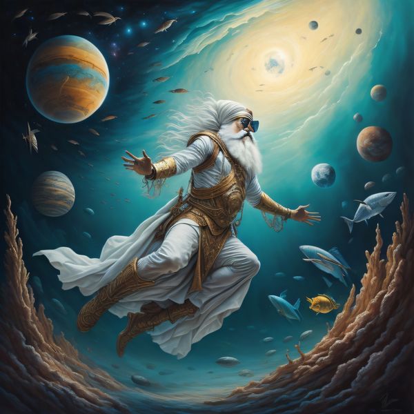 Man floating in space