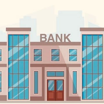 Illustration of a modern bank building with large glass windows and entrance. Office buildings cleaning