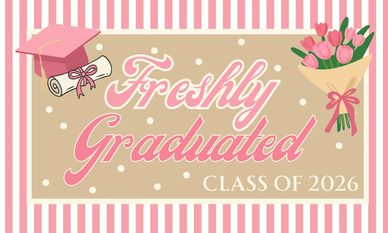 Greeting card for Class of 2026 fresh graduates with flowers and diploma.
