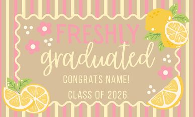 A colorful graduation card with lemons and congratulatory text.