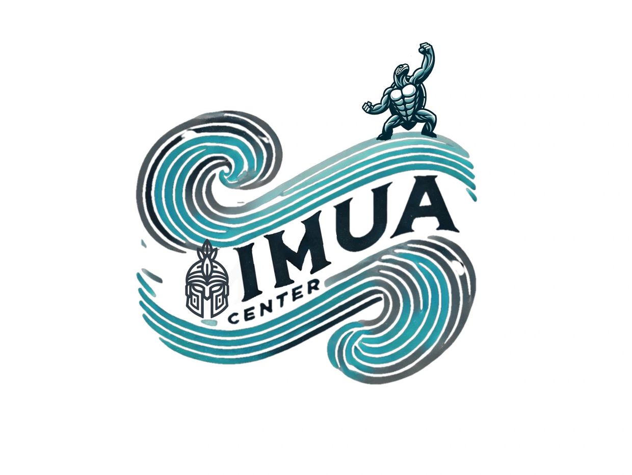 Logo featuring a muscular turtle and a warrior helmet with waves and the text IMUA Center.