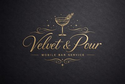 Elegant gold logo for Velvet & Pour mobile bar service.