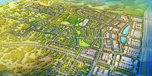 Illustrative vision for west Ennis, Texas, in conjunction with Livable Plans & Codes.