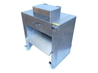 food processing machine, cooked meat cutting machine, mat strip, meat cube, whole poultry, chicken