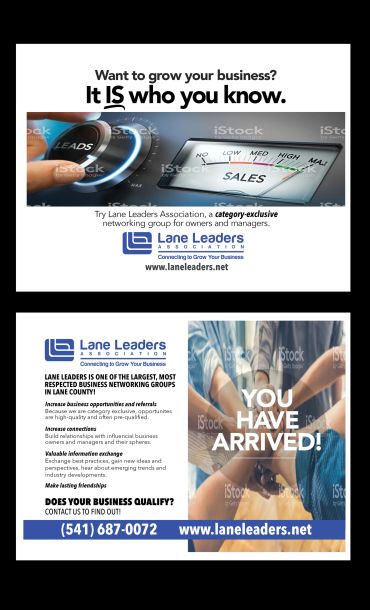 Promotional postcards for Lane Leaders created and produced by Elliott Image.