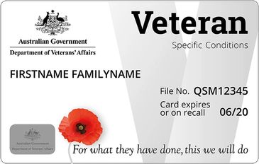Australian Government veteran card with poppy flower and motto.